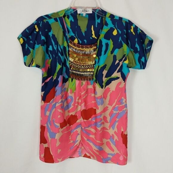 Tibi Multicolor Blouse sequin beaded panel Women's - Picture 1 of 6